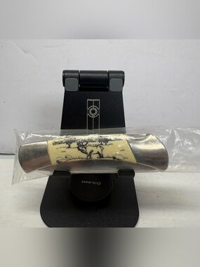 SABRE Vintage Folding Pocket Knife-Scrimshaw Elk In The Wild Scene